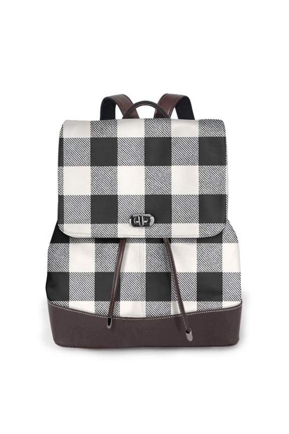 Checkerboard Grid Women's Leather Backpack All-Over Print Bag for Work and Travel