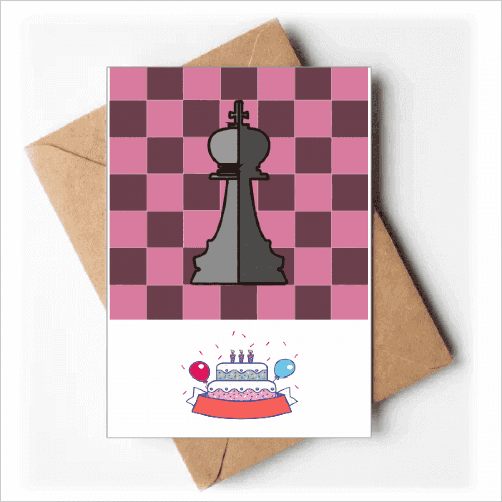 Checkerboard King White Word Chess Happy Birthday Greeting Cards Envelopes Blank
