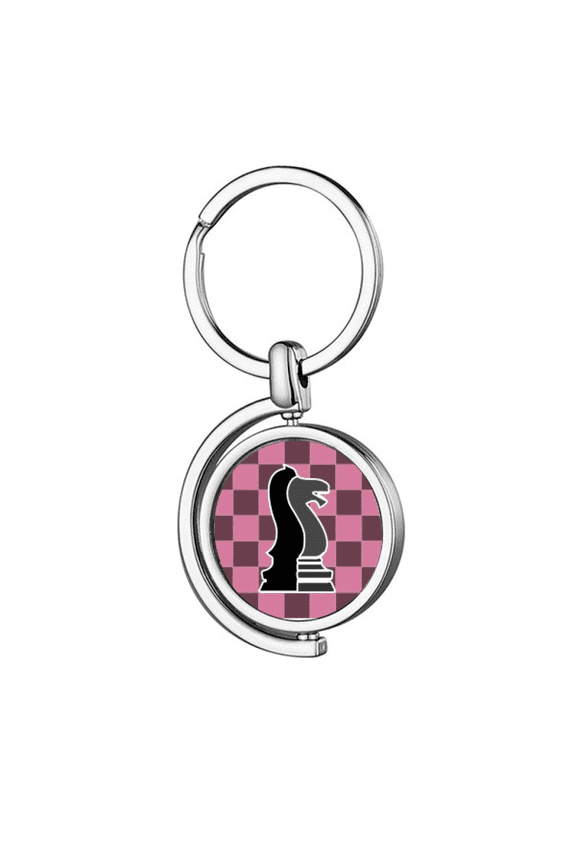 Checkerboard Knight Black Word Chess Rotating Keychain Metal Keyring Holder