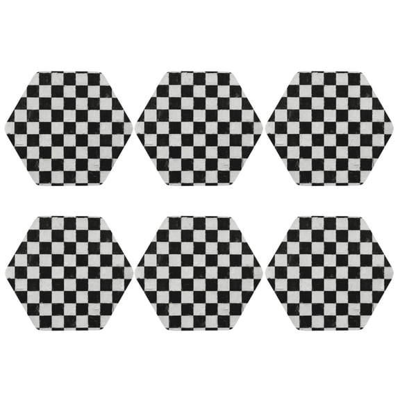 Checkerboard Leather Drink Coasters for Drinks (6 Pack) for Tabletop Protection Hexagon