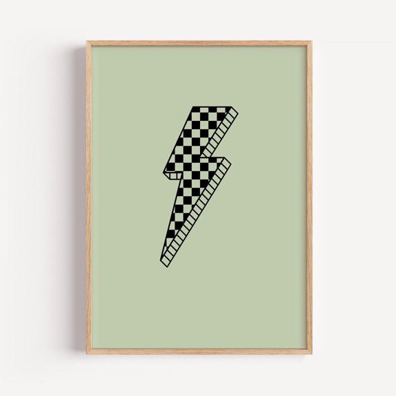 Checkerboard Lightning Bolt Art Print For Kids Room Fun Nursery Decor Poster, Poster Only