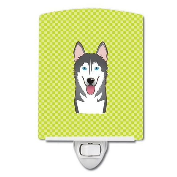 Checkerboard Lime Green Alaskan Malamute Ceramic Night Light