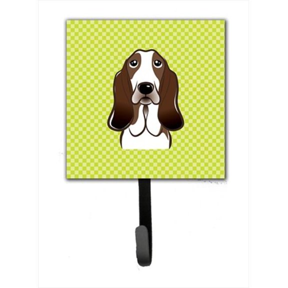 Checkerboard Lime Green Basset Hound Leash Or Key Holder, 4.25 W x 7 H In.