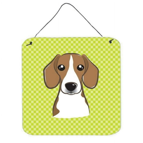 Checkerboard Lime Green Beagle Aluminum Metal Wall Or Door Hanging Prints, 6 x 6 In.