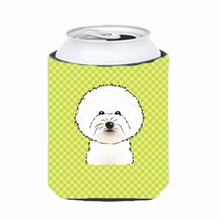 Checkerboard Lime Green Bichon Frise Can or Bottle Hugger
