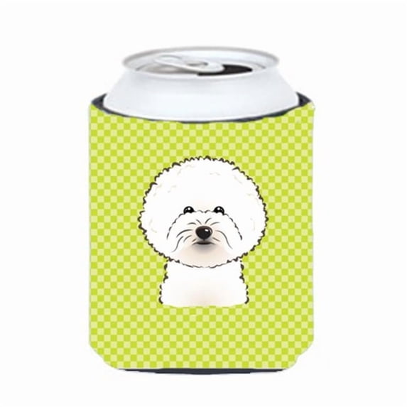 Checkerboard Lime Green Bichon Frise Can or Bottle Hugger