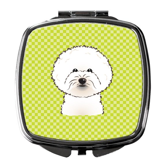 Checkerboard Lime Green Bichon Frise Compact Mirror BB1279SCM
