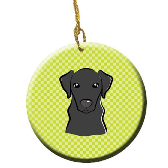 Checkerboard Lime Green Black Labrador Ceramic Ornament, 2.81 In.