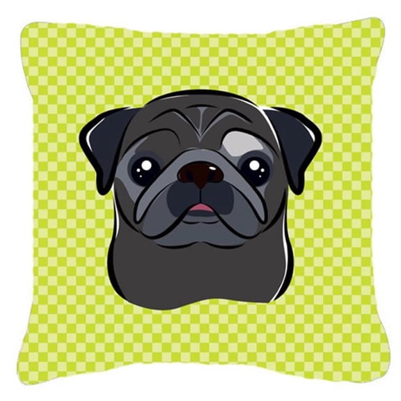 Checkerboard Lime Green Black Pug Fabric Decorative Pillow, 18 x 18 In.