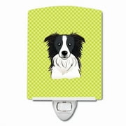 Checkerboard Lime Green Border Collie Ceramic Night Light