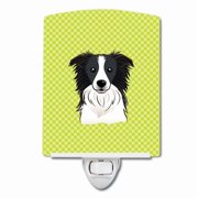 Checkerboard Lime Green Border Collie Ceramic Night Light