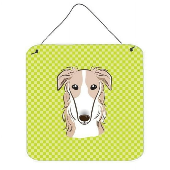 Checkerboard Lime Green Borzoi Aluminum Metal Wall Or Door Hanging Prints, 6 x 6 In.