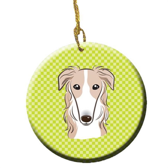 Checkerboard Lime Green Borzoi Ceramic Ornament, 2.81 In.