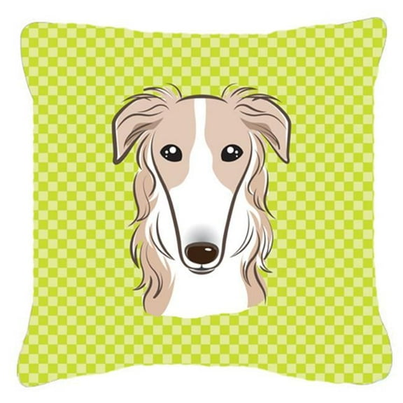 Checkerboard Lime Green Borzoi Fabric Decorative Pillow- - 18 x 18 In.