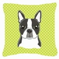thumbnail image 1 of Checkerboard Lime Green Boston Terrier Fabric Decorative Pillow, 1 of 4
