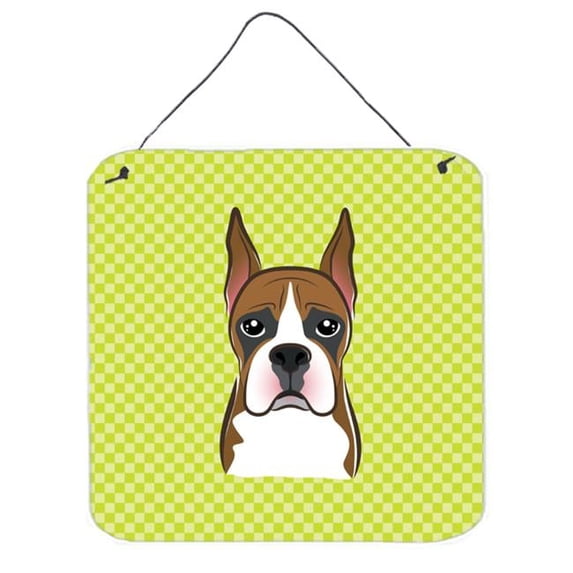Checkerboard Lime Green Boxer Aluminum Metal Wall Or Door Hanging Prints, 6 x 6 In.