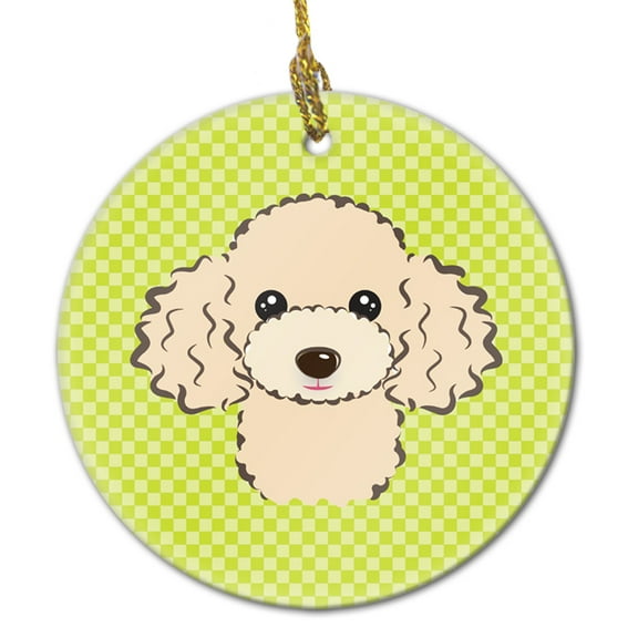 Checkerboard Lime Green Buff Poodle Ceramic Ornament