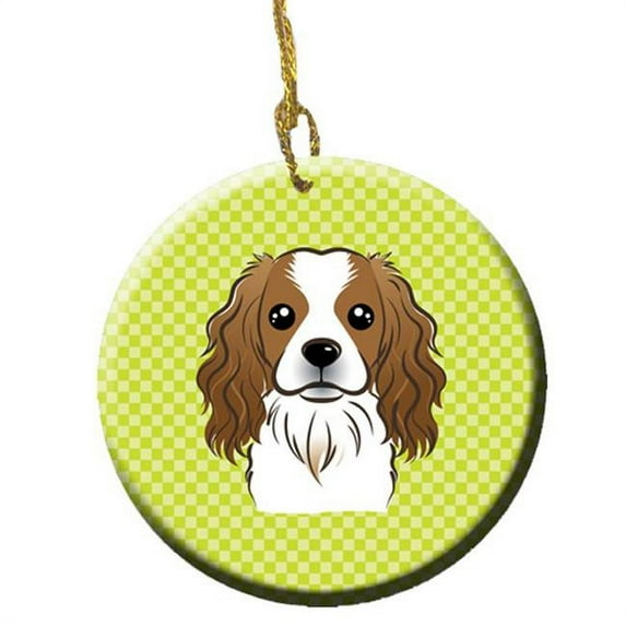 Checkerboard Lime Green Cavalier Spaniel Ceramic Ornament, 2.81 In.