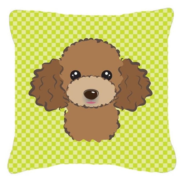 Checkerboard Lime Green Chocolate Brown Poodle Fabric Decorative Pillow- 18 x 18 In.