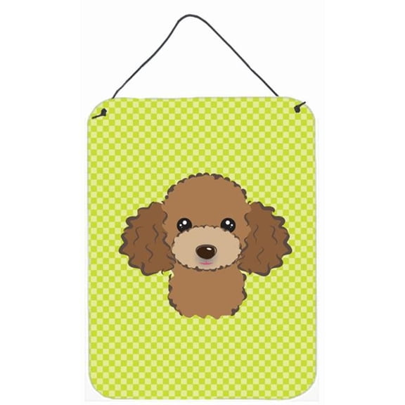 Checkerboard Lime Green Chocolate Brown Poodle Wall and Door Hanging Prints