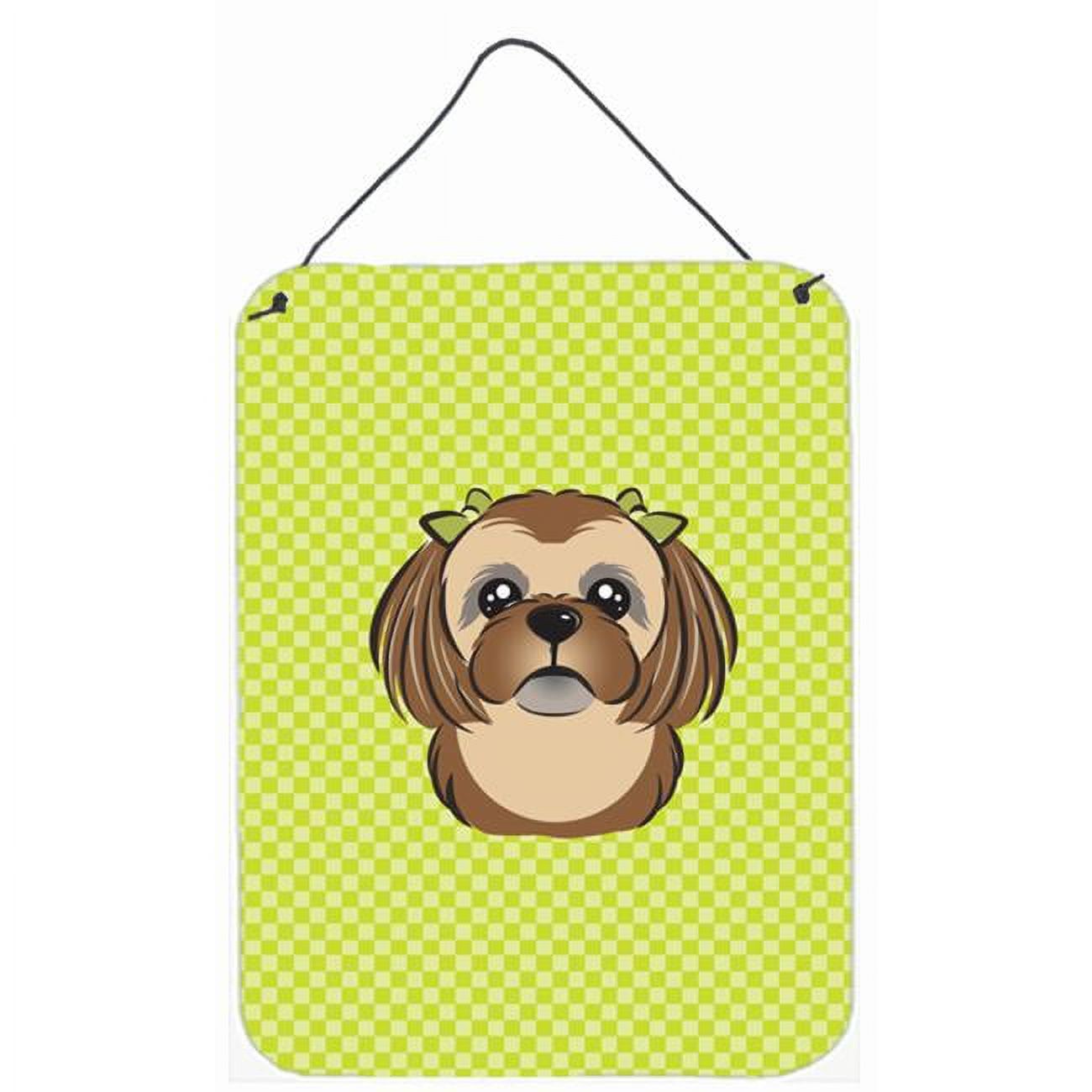 Checkerboard Lime Green Chocolate Brown Shih Tzu Wall and Door Hanging