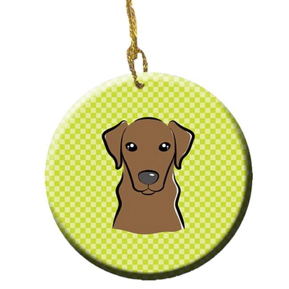 Checkerboard Lime Green Chocolate Labrador Ceramic Ornament, 2.81 In.