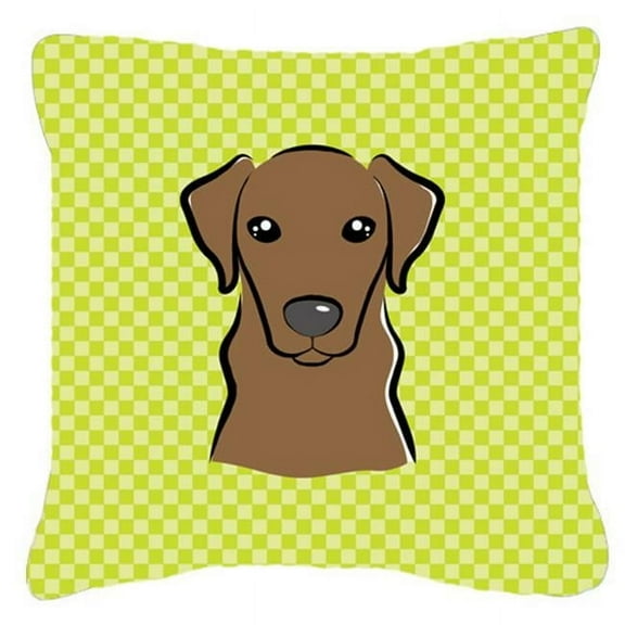 Checkerboard Lime Green Chocolate Labrador Fabric Decorative Pillow- 18 x 18 In.