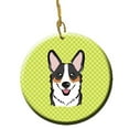 thumbnail image 1 of Checkerboard Lime Green Corgi Ceramic Ornament, 2.81 In., 1 of 1