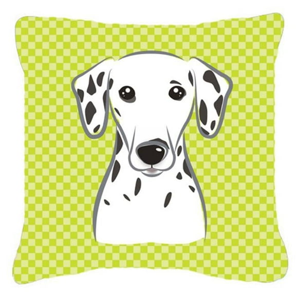 Checkerboard Lime Green Dalmatian Fabric Decorative Pillow, 14 x 14 In.