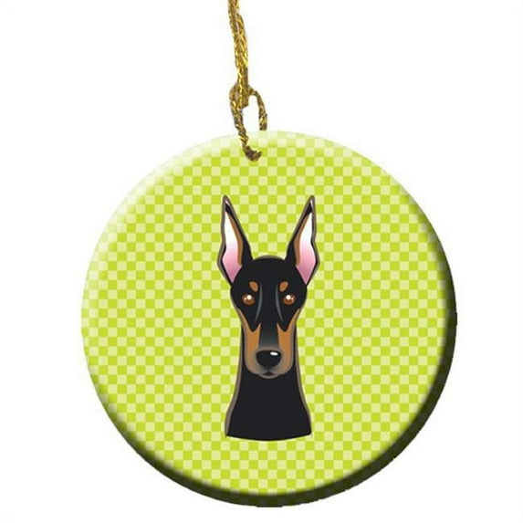 Checkerboard Lime Green Doberman Ceramic Ornament, 2.81 In.