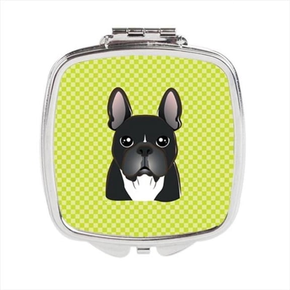 Checkerboard Lime Green French Bulldog Compact Mirror, 2.75 x 3 x .3 In.