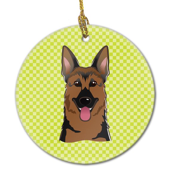 Checkerboard Lime Green German Shepherd Ceramic Ornament