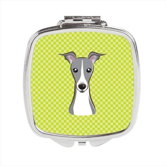 Checkerboard Lime Green Italian Greyhound Compact Mirror- 2.75 x 3 x .3 In.