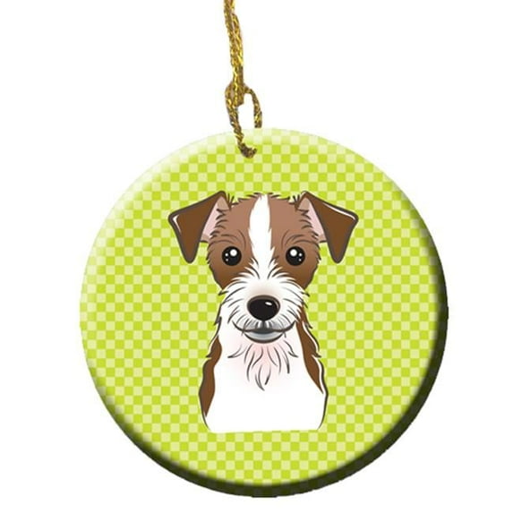 Checkerboard Lime Green Jack Russell Terrier Ceramic Ornament, 2.81 In.