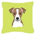 thumbnail image 1 of Checkerboard Lime Green Jack Russell Terrier Fabric Decorative Pillow- - 18 x 18 In., 1 of 1