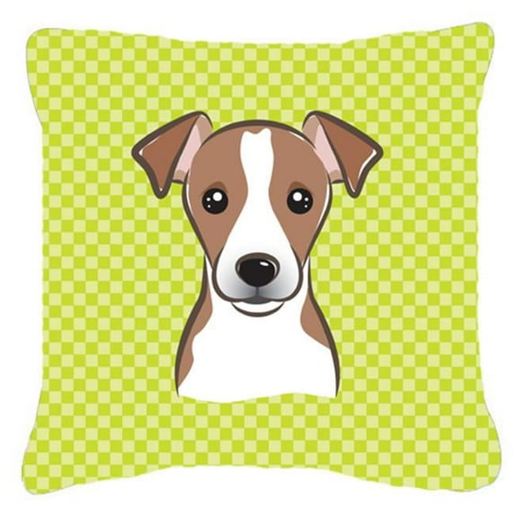 Checkerboard Lime Green Jack Russell Terrier Fabric Decorative Pillow- - 18 x 18 In.