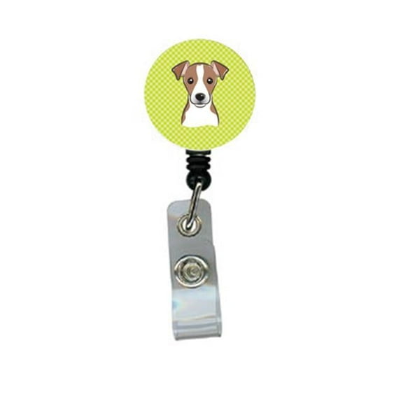 Checkerboard Lime Green Jack Russell Terrier Retractable Badge Reel