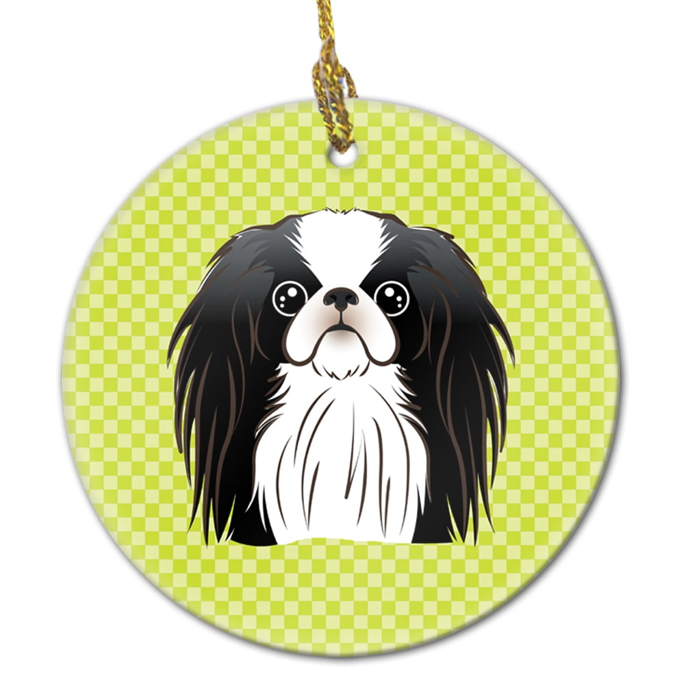 Checkerboard Lime Green Japanese Chin Ceramic Ornament