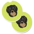 thumbnail image 1 of Checkerboard Lime Green Longhair Black & Tan Dachshund Set of 2 Cup Holder Car Coaster, 1 of 1