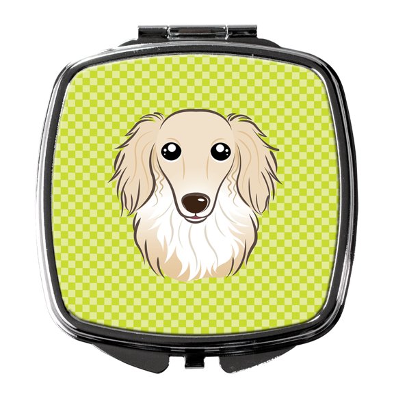 Checkerboard Lime Green Longhair Creme Dachshund Compact Mirror BB1274SCM