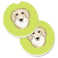 thumbnail image 1 of Checkerboard Lime Green Longhair Creme Dachshund Set of 2 Cup Holder Car Coaster, 1 of 1
