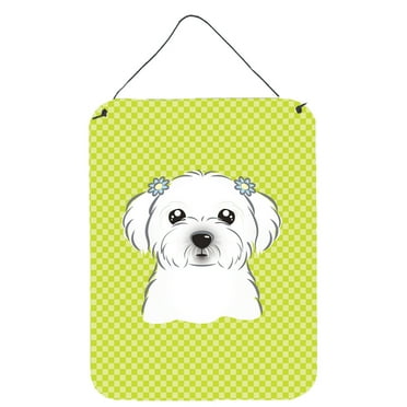 Checkerboard Lime Green Maltese Wall or Door Hanging Prints