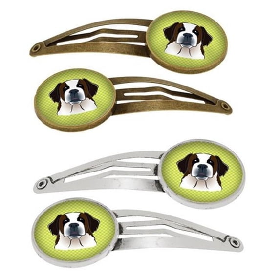 Checkerboard Lime Green Saint Bernard Barrettes Hair Clips