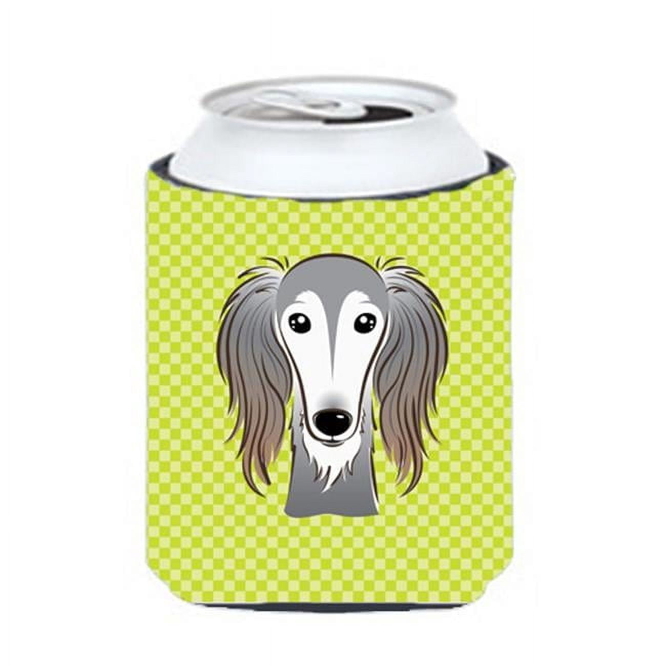 Checkerboard Lime Green Saluki Can or Bottle Hugger