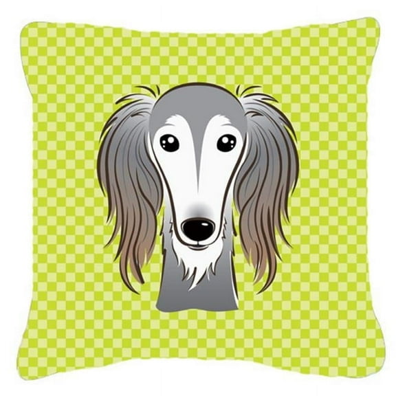Checkerboard Lime Green Saluki Fabric Decorative Pillow- - 18 x 18 In.
