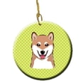 thumbnail image 1 of Checkerboard Lime Green Shiba Inu Ceramic Ornament, 2.81 In., 1 of 1