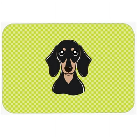 Checkerboard Lime Green Smooth Black And Tan Dachshund Mouse Pad, Hot Pad Or Trivet, 7.75 x 9.25 In.