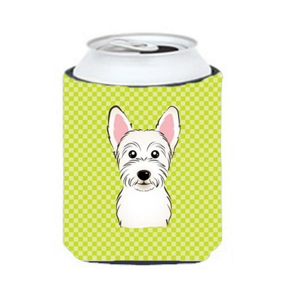 Checkerboard Lime Green Westie Can Or Bottle Hugger, 12 Oz.