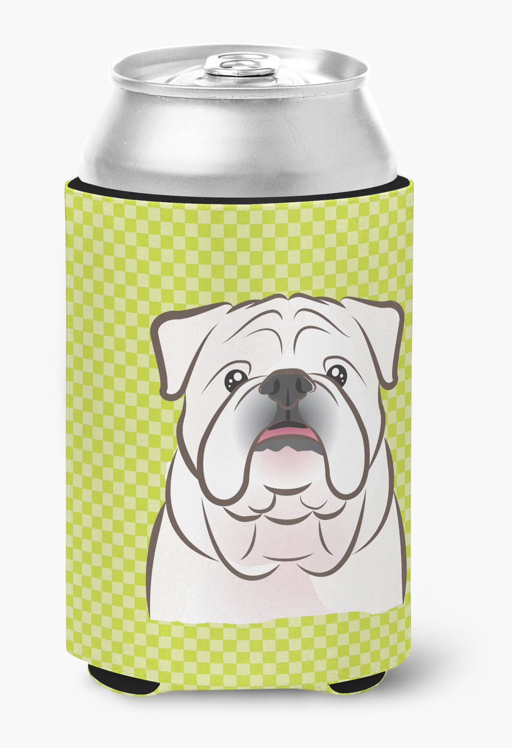 Checkerboard Lime Green White English Bulldog Can or Bottle Hugger ...