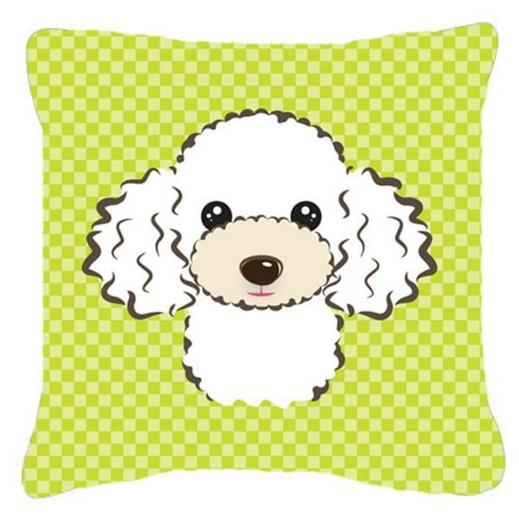 Checkerboard Lime Green White Poodle Fabric Decorative Pillow- 18 x 18 In.